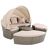 Casaria® Sonneninsel Lounge Set ø185cm Polyrattan Faltbares Sonnendach Ausziehtisch 7cm...