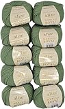 10 x 50g Strickwolle Alize Merino Royal, 100% Merino Wolle, 500 Gramm Merinowolle einfarbig (grün...