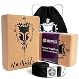 ENKO Premium Qualität Kork Yogablock 4er SET-Yoga Block Kork 2er Set mit Yoga Gurt und...