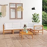 UTSRABFA 6-TLG. Garten-Lounge-Set mit Creme Kissen Massivholz Teak