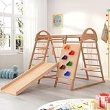 DHMYDPDZ 7 in 1 Kinder Klettergerüst,Ausgestattet mit Rutschen, Kletterwänden, Reckstangen, Holz-...