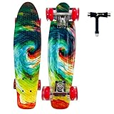 Sumeber Mini Cruiser Skateboard Komplette 22 Zoll Mit LED Leuchtrollen für Erwachsene Kinder...