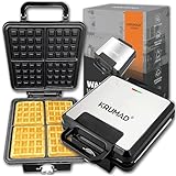 KRUMAD Waffeleisen 2000W – Doppel Waffle Maker für 4 Belgische Waffeln – Antihaftbeschichtung,...