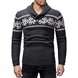 Celucke Norweger Pullover Herren Strickpullover mit Schalkragen, Winter Warm Pulli Casual Sweatshirt...