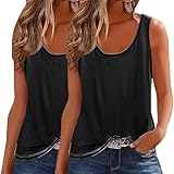 Damen Tank Top 2er Pack Sommer Ärmellos Oberteile Sommermode Rundhals Cami Tanktops Amazon Läsiges...