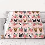 SATUSA Flanelldecke mit Blumen- und Hunde-Aufdruck, warm, ultraweich, Mikrofleece-Decke für Bett,...