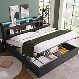 FEZTOY Doppelbett 140x200cm,Polsterbett Stauraum-Kopfteil Bett mit Aufladen USB, Stauraumbetten...