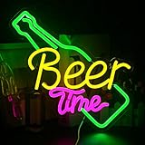 Looklight Beer Time Neonschild Bar Neon Licht Zeichen Gelb LED Leuchtreklame für Wanddekoration USB...