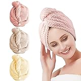 Haarturban, 3 Stück Schnelltrocknend Haarhandtuch für Frauen, Turban Handtuch mit Knopf,...