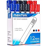 maxtek Whiteboard Marker 12 Whiteboard Stifte Rundspitze ca.2-3mm Linienbreite, Set mit 3 Farben...