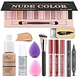 All in One Makeup Set 12 Colors Eyeshadow Palette PHOERA Matte Foundation Face Primer, 3 Colors...