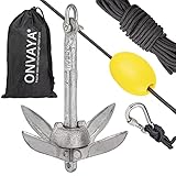 ONVAYA® Bootsanker | 0,7 kg | Klappanker | Set inklusive Ankerleine mit Karabiner, Ankerboje und...