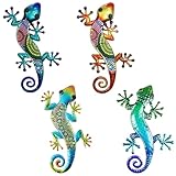 4-stückiges vielfarbiges Geckos-Gartenzäun-dekorationsset, Außendekoration, Gecko-Dekoration,...