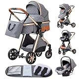 YAZOCO kinderwagen 3 in 1,Kombikinderwagen reisesysteme mit tragbar Wickeltasche Moskitonetz...