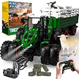 PENGBU RC Traktor Spielzeug ab 3 Jahre, 2.4 GHz Ferngesteuerter Traktor Ferngesteuert mit anhänger,...