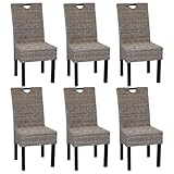 IBUQDDV 6 Esszimmerstühle aus Kubu-Rattan und Mangoholz - Handgefertigte Rattansessel für Küche...