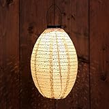 LED Solar Lampion oval sand aus Textil - 32 cm - Garten Deko Beleuchtung warm weiß - Solarleuchte...