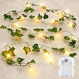Gcstnn LED Lichterkette Efeu Künstlich, 2M 20LED Grüne Efeu-Lichterkette Girlande, IP65...