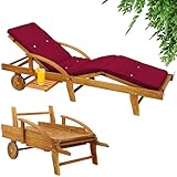 Casaria® Sonnenliege Holz inkl. Auflage Rot 320kg Belastbar 2 Personen Klappbar Gartenliege Räder...