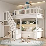 Etagenbett 90x200, Kinderbett Hochbett mit Treppe und Aufbewahrungsschrank, Funktionsbett Einzelbett...