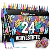 Zenacolor 24 Acrylstifte für Steine wasserfest mit Doppelspitze (feine Spitze und Pinsel) -...