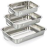 COM-FOUR® 3-teiliges Braten- und Backform-Set - Edelstahl Bräter mit Haltegriffen - Auflaufform...