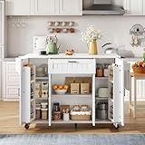 Kücheninsel mit klappbarer Arbeitsplatte,Küchenwagen auf Rollen,Küchenschrank mit 4 Türen und 1...