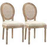 HOMCOM Esszimmerstühle 2er Set Küchenstuhl mit Rattan-Rückenlehne, Leinenoptik, Sessel...