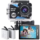 Nvgfelis WiFi Action Cam FHD, Unterwasserkamera wasserdicht bis 30M, Actionkamera mit 2×1050 mAh...