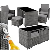 tectake Poly Rattan Sitzgruppe, 5- teiliges Lounge Gartenmöbel Set mit Tisch, Sessel & Hocker,...