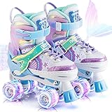 NEMONE Rollschuhe für Mädchen Kinder 4 Größen Verstellbar Blau Violett Rollschuhe für Kinder...