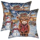 Festlicher Kissenbezug mit Hochlandkuh, braunes Fellkissen, Winterurlaubsdekoration für Zuhause,...