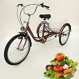 24' Erwachsenendreirad Fahrrad Senioren + Licht + Korb Dreirad Tricycle Shopping City Bike mit Licht...