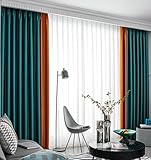 Skcess Vorhänge, Polyester Schiebegardinen Zweifarbiges Patchwork Dunkelgrün-Orange – Öse,...