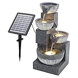 BTGGG Solarbrunnen für Draussen, 4-Stufiger Springbrunnen Solar mit LED Beleuchtung, Solar...