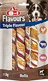 8in1 Triple Flavour Rolls Kaustangen für Hunde - Kausnacks mit extra viel Fleisch, 113g Beutel (3...