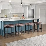 OUllUO Barhocker 4er-Set, 63.5 cm Thekenhöhe, Barhocker, PU-Leder, Küchenhocker, Moderne Hocker...