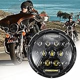 JMTBNO 7 Zoll Motorrad LED Scheinwerfer E Geprüft DRL Runder Fahrlicht 12V Kompatibel mit Harley...