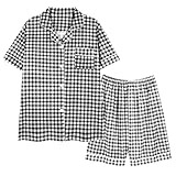 NSICBMNO Zweiteiliges Outfit für Damen, Satin, Pyjama, Co-Ord-Shorts, Übergroße T-Shirts, Y2K,...