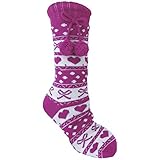 Foxbury Grobgestrickte Fairisle-Socken für Damen, rutschfeste Hausschuhe, rose, One size