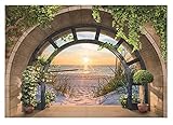 Fototapete 3D EFFEKT Strand Meer Fenster mit Aussicht Natur Ausblick Wohnzimmer Schlafzimmer Vlies...