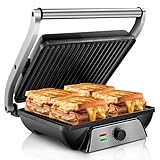 Pukomc Kontaktgrill Sandwichmaker, Panini Grill mit Antihaft-Kochplatten, lässt sich um 180 Grad...