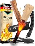 Feuerstahl Outdoor 10mm, Feuerstein mit Holzgriff für maximalen Funkenflug, Feuerstahl Zunder,...