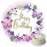 J&M DECO Tortenaufleger Happy Birthday – essbare Kuchendeko Ø 20 cm – bunte Tortendekoration...