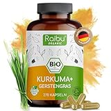 Raibu Kurkuma Gerstengras Kapseln Bio (270 x 700 mg) - In Deutschland produziert - Gerstengras...