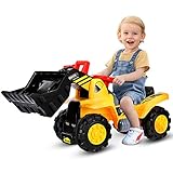 COSTWAY Sitzbagger mit eingebautem Ablagefach, Kinderbagger mit 4 Sound-Tasten, Bagger Spielzeug,...