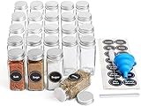 Qupzze 24 Stück Gewürzgläser Set, 120ml Glas Gewürzdosen eckig Aufbewahrung mit Schwarz Deckel,...