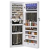SONGMICS Schmuckschrank mit langem Spiegel, Schmuckaufbewahrung mit 6 LED-Lampen, zum Aufhängen an...