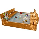 Sandkasten mit Deckel YOURSGARTEN® | Sandbox aus Holz | Sandkasten mit Sitzbank 120cm x 120cm Holz...