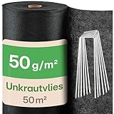 Praknu Unkrautvlies Gartenvlies 50m² mit 24 Erdankern - 50g/m² - Wasserdurchlässig - Reißfest -...